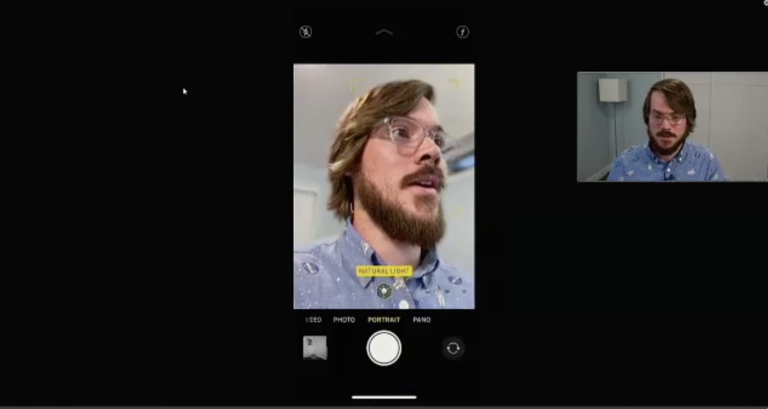 A camera phone screen showing portrait mode.